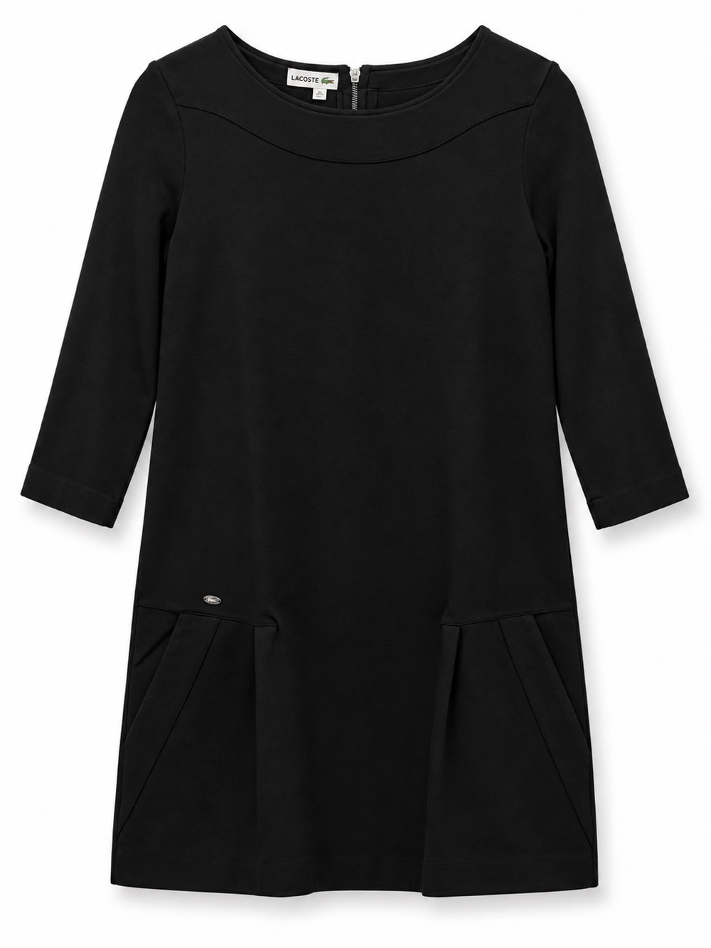 Lacoste Women’s Black Ponte Knit Dress Size 42 3/4 Sleeve Zip Back